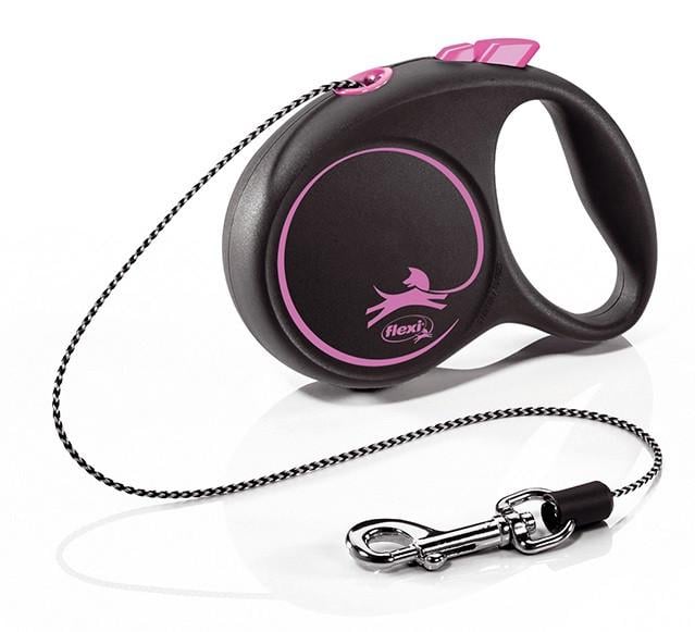 Повідець-рулетка Flexi Black Design Cord XS 3 м шнур до 8 кг Рожевий (1741143823)