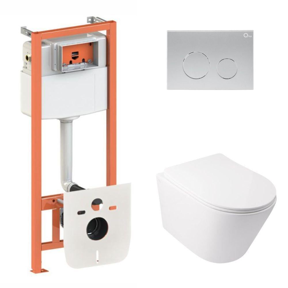 Комплект Qtap Swan Ultra Quiet подвесной унитаз QT16335179W/инсталляция Nest/клавиша круглая Satin (QT0133M425/M11111SAT)