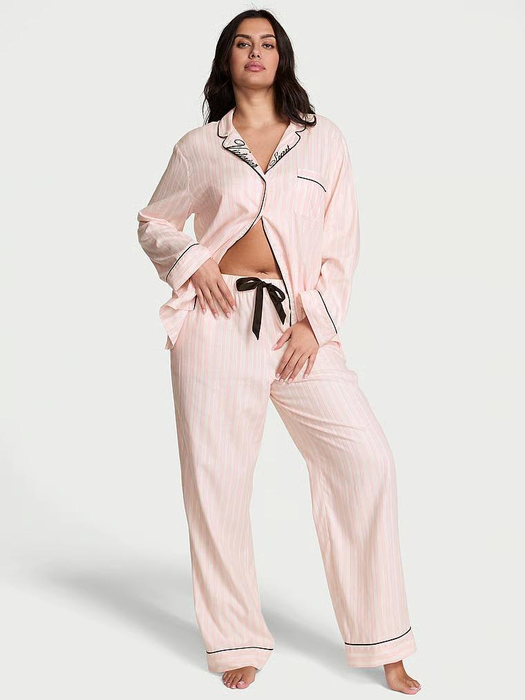 Пижама фланелевая Victoria's Secret Flannel Long Pajama Set Pink stripe Regular полоска XS Розовый (27156921)
