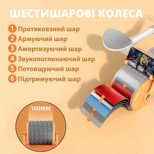 Тренажер для живота Wheel з подушечкою для пуш-апу (20382704) - фото 9