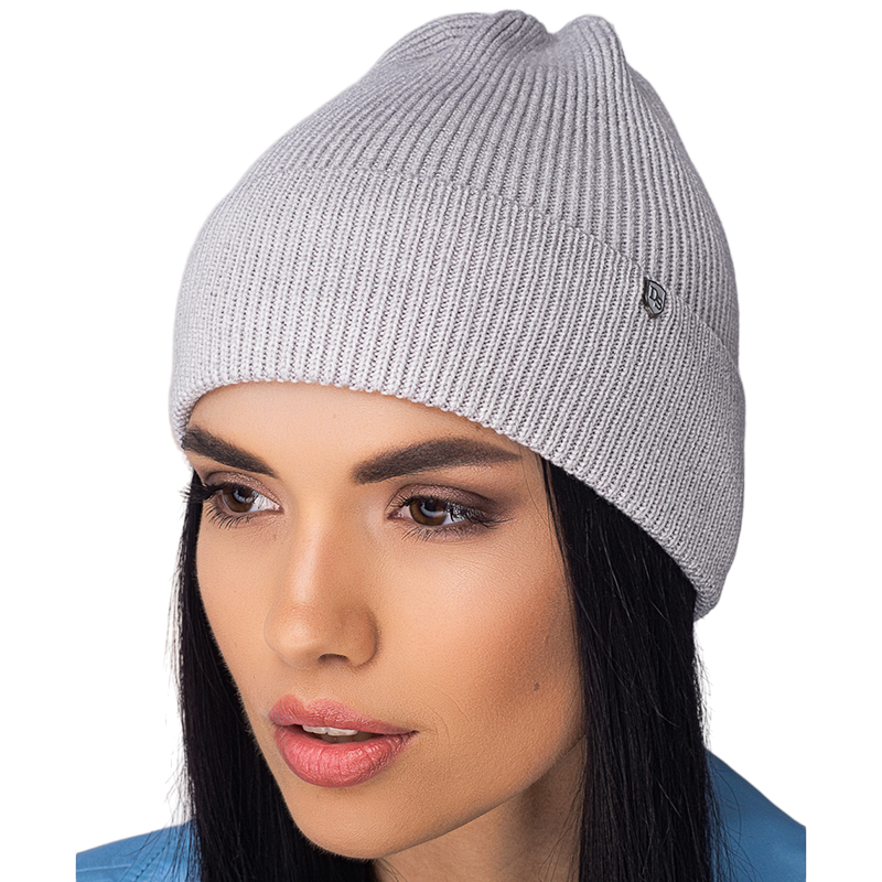 Шапка женская Leks ДЮНА с отворотом удлиненная без подкладки одинарная one size Светло-серый