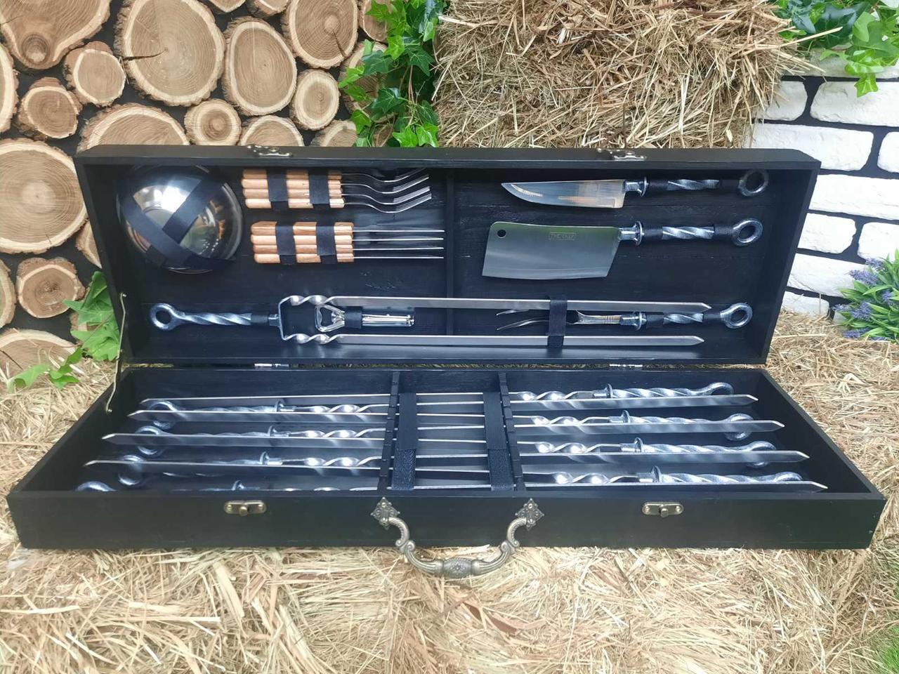 Набір шампурів з кованою ручкою Володар Перстень з комплектом у дерев'яному кейсі 700х12х3 мм 8 шт. (12318637)