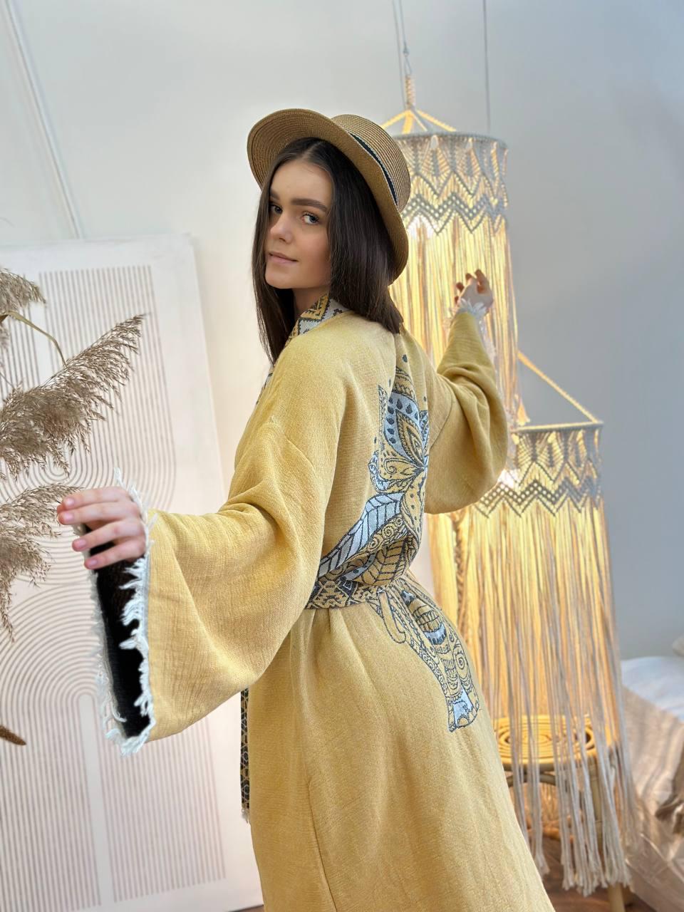 Халат-кимоно женский one size Желтый - фото 3 Халат-кимоно женский one size Желтый - фото 3