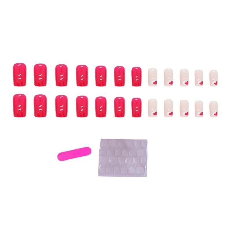 Накладные ногти с мини-сердечками квадрат средней длины с клеевыми пластинами 24 шт. Розовый (2789190673)