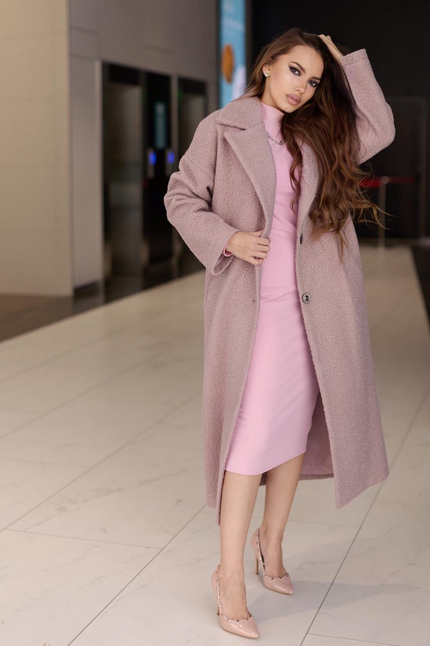 Пальто из эко-букле S-M Розовый - фото 4