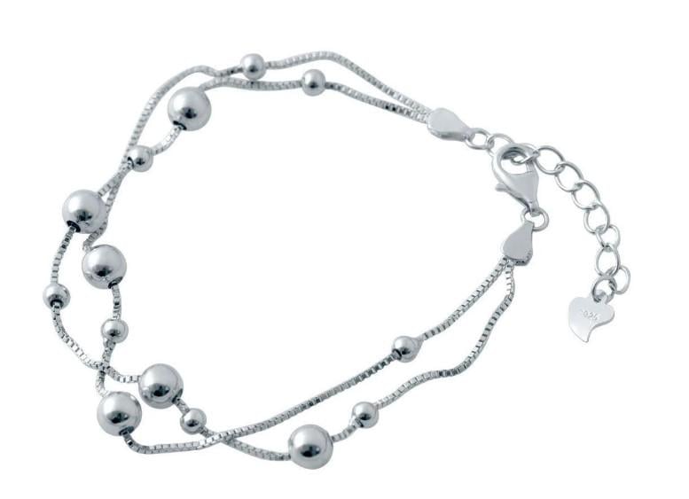 Браслет серебряный с шариками на цепочке