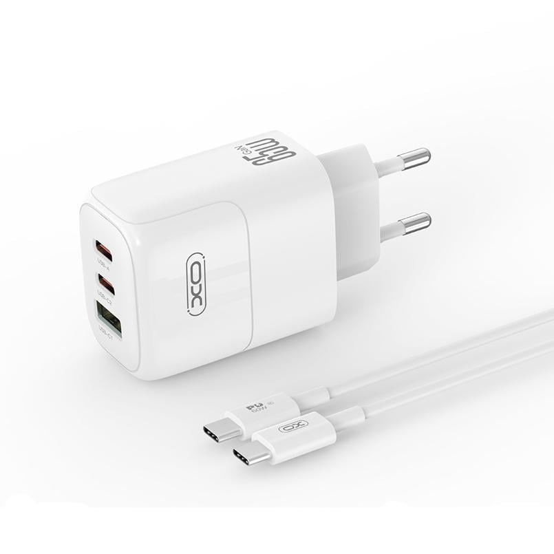 Сетевое зарядное устройство XO L139 1USB-A 45W+2USB-C 65W Type-C кабель Белый (XO-L139+C)