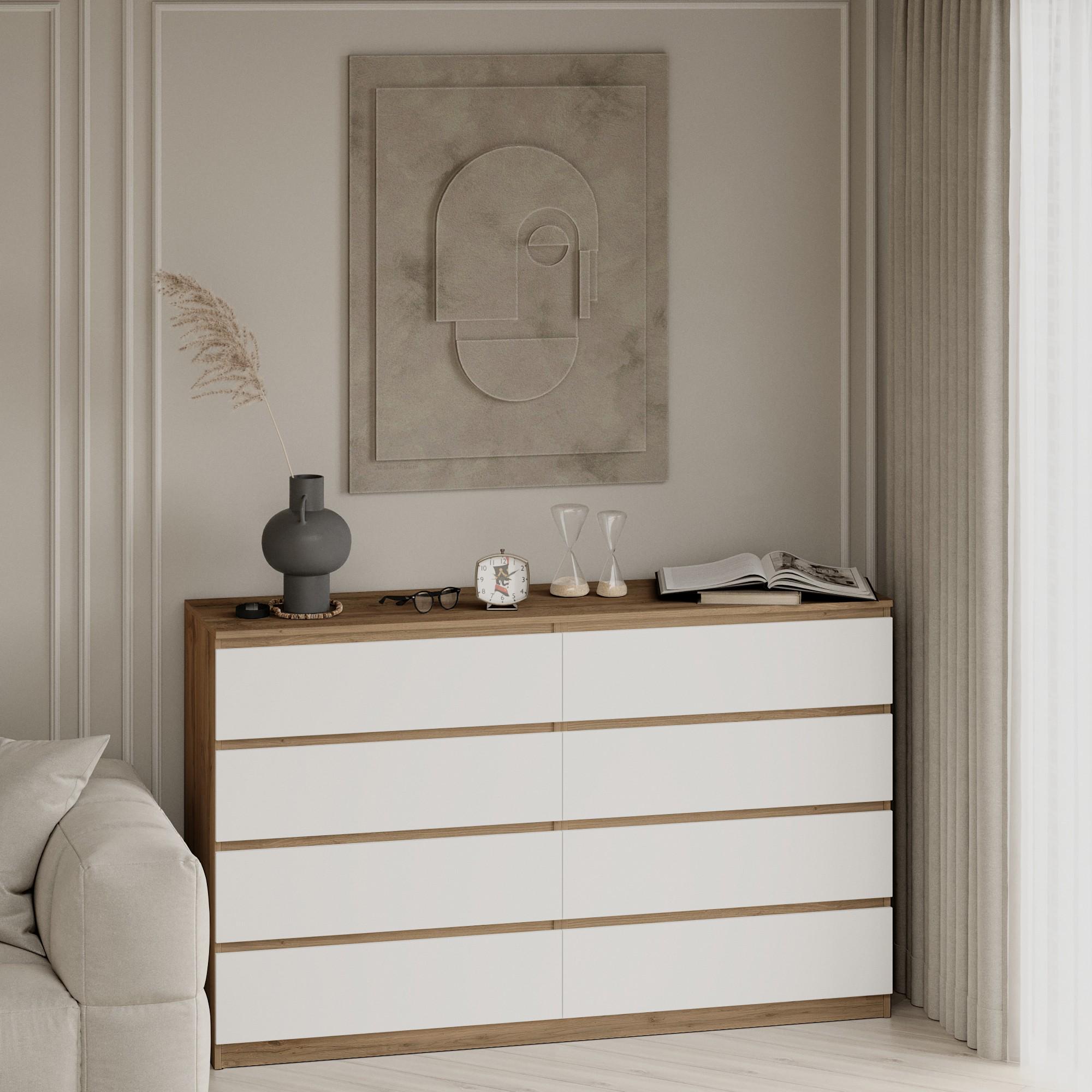 Комод на 8 ящиков без ручек Line KF8 1400x450x1035 мм Дуб Аппалачи/Белый - фото 1 Комод на 8 ящиков без ручек Line KF8 1400x450x1035 мм Дуб Аппалачи/Белый - фото 1