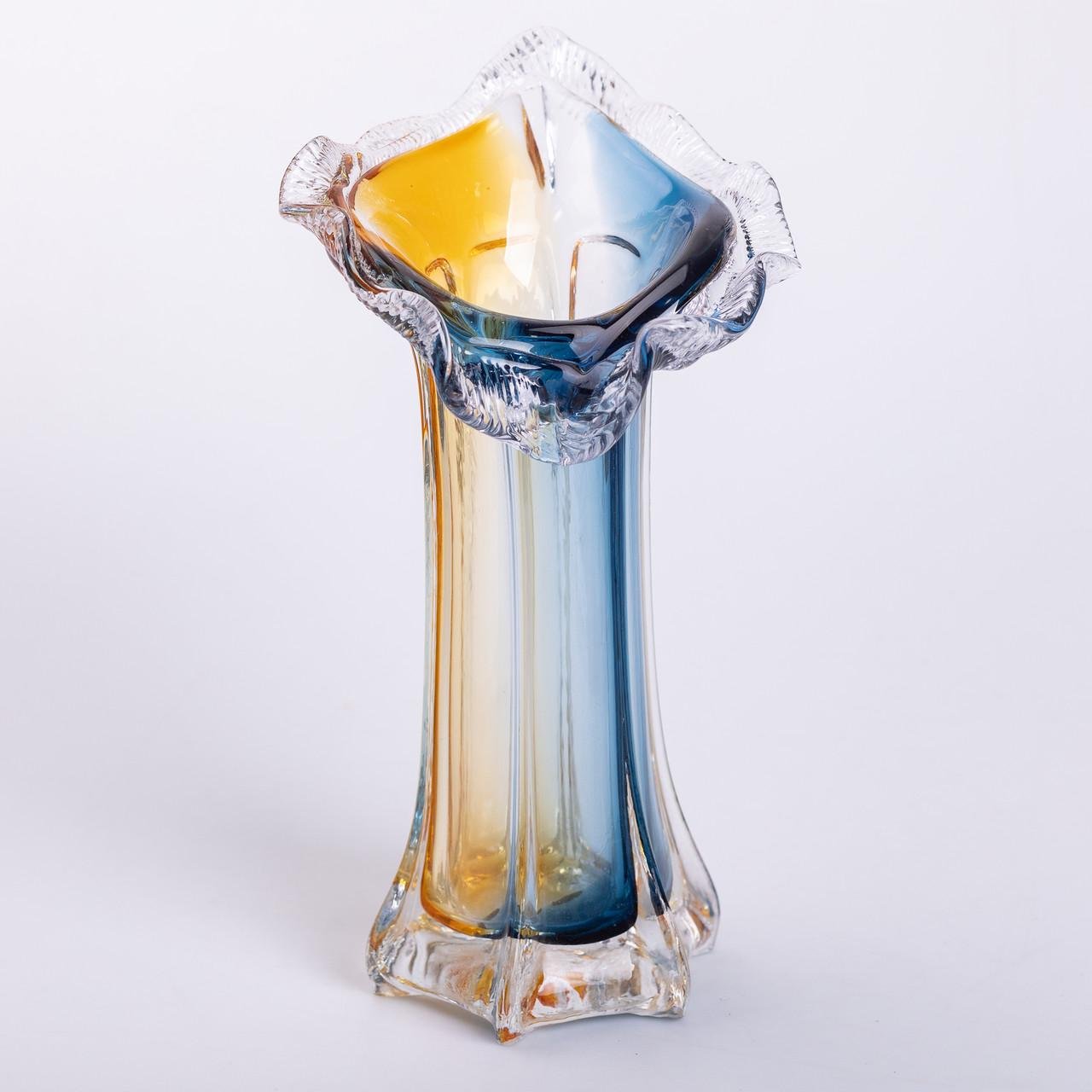 Ваза декоративная стеклянная для цветов фигурная 29 см 500 мл Желто-синий (6860) Ваза декоративная стеклянная для цветов фигурная 29 см 500 мл Желто-синий (6860)