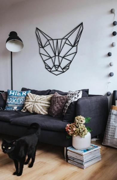 Панно деревянное Decart Cat Murchik настенный декор в стиле минимализм на кухню гостиную и спальню 90х90 см