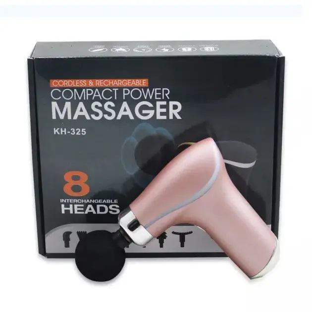 Масажер для м'язів тіла ударний Mini Fascial Gun ЗУ USB KH-325 8 насадок Рожевий - фото 4