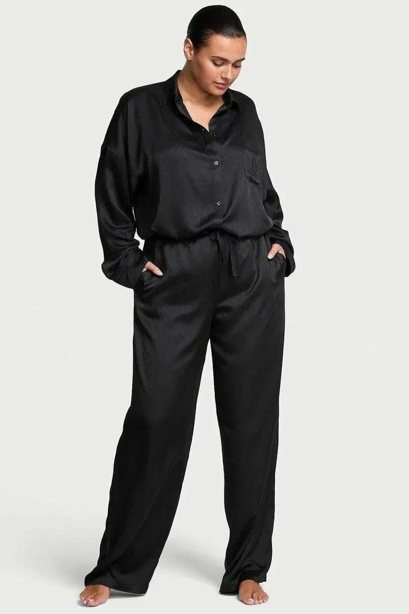 Пижама женская Victoria's Secret Signature Satin Oversized Long Pajama Set M Черный (2879876695840) Пижама женская Victoria's Secret Signature Satin Oversized Long Pajama Set M Черный (2879876695840)