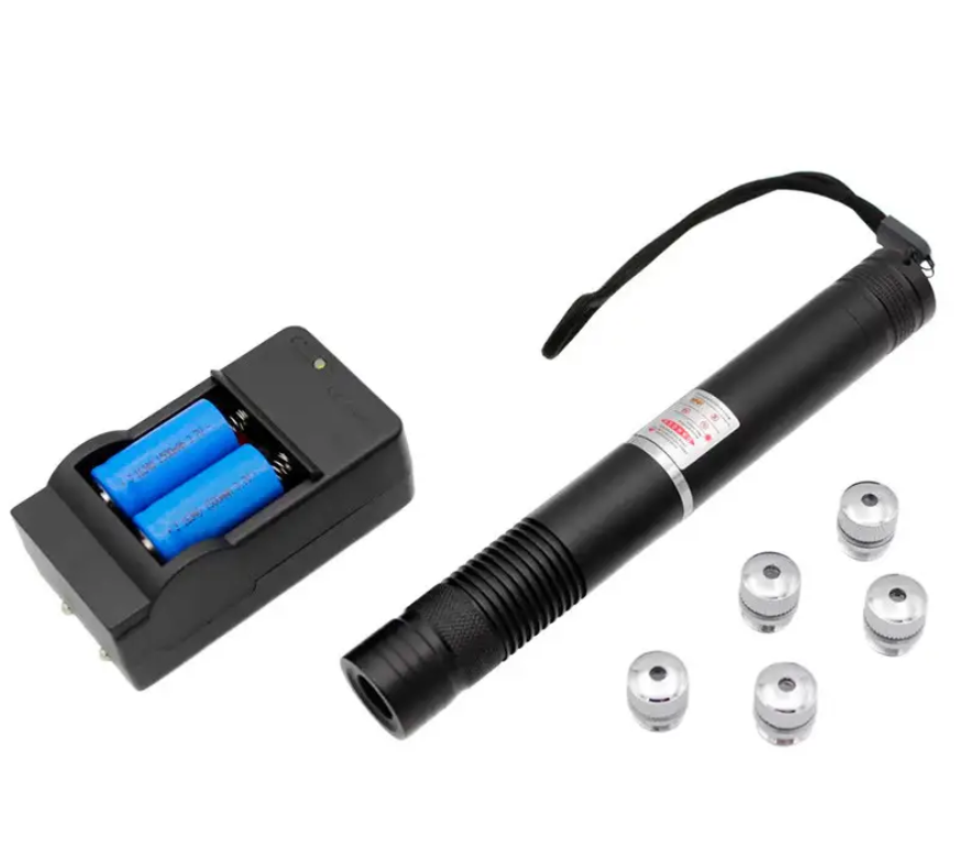 Лазерна указка UKC синій промінь до 50 км акумулятори 2х16340/5 насадок/металевий корпус 10000 мВт Чорний (22981457)