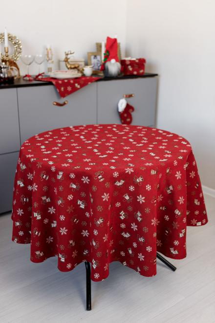 Скатерть жаккардовая с люрексом Прованс Колокольчики d 180 см Красный (36872)