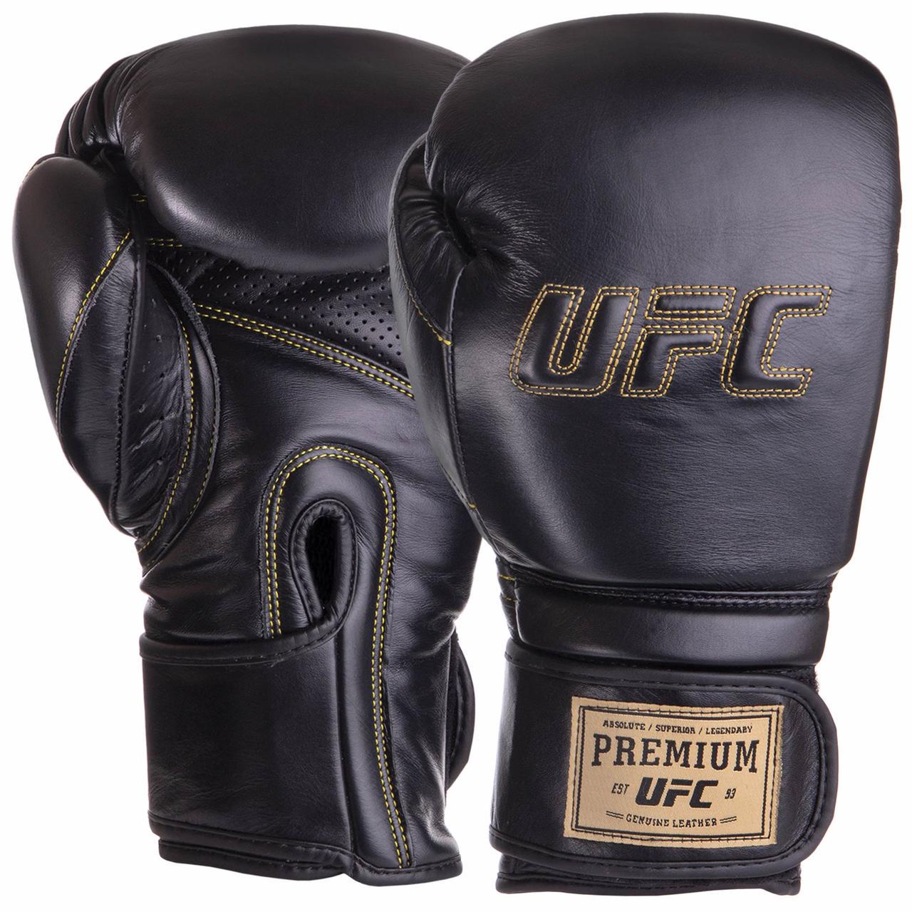 Боксерские перчатки UFC PRO Prem Hook&Loop кожаные 18 oz Черный (UHK-75051) - фото 1