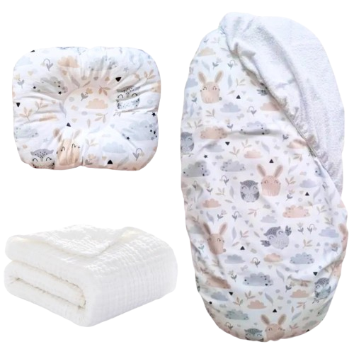 Набор в коляску RoyalBaby №17 Совы и зайчики с муслиновым пледом 3в1 (142769)