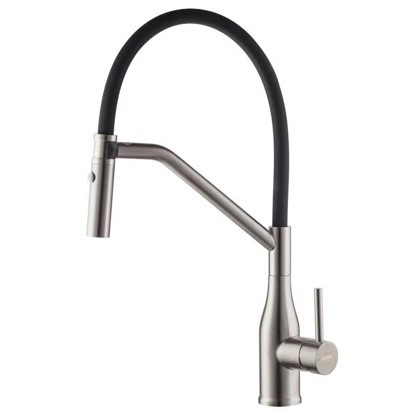 Змішувач для кухні KOER KI-70026-02 з нержавіючої сталі з силіконовим виливом Сталевий/Чорний (OL-KR5209)