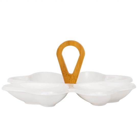 Набор пиал Elisey Светлые сердца керамический 27 см на бамбуковой подставке Белый (135-81-9184-018)