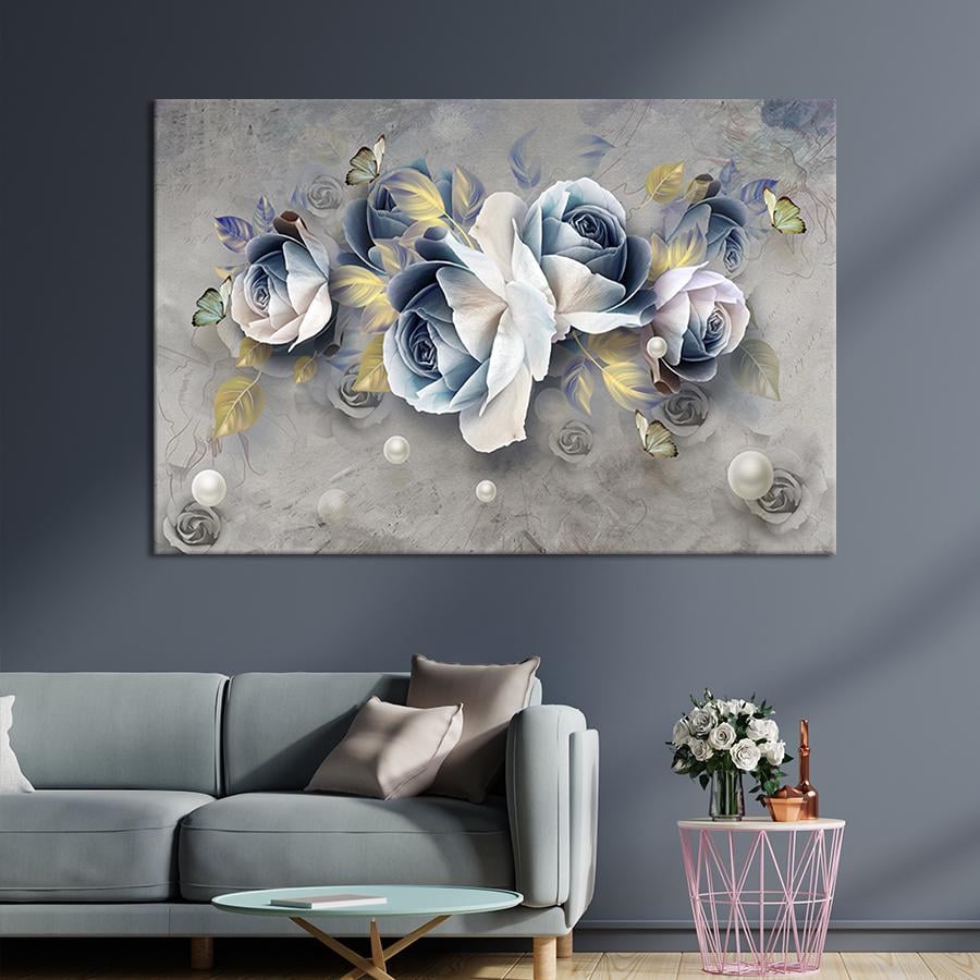 Картина на холсте Бабочки и розы 51x34 см (264-1)