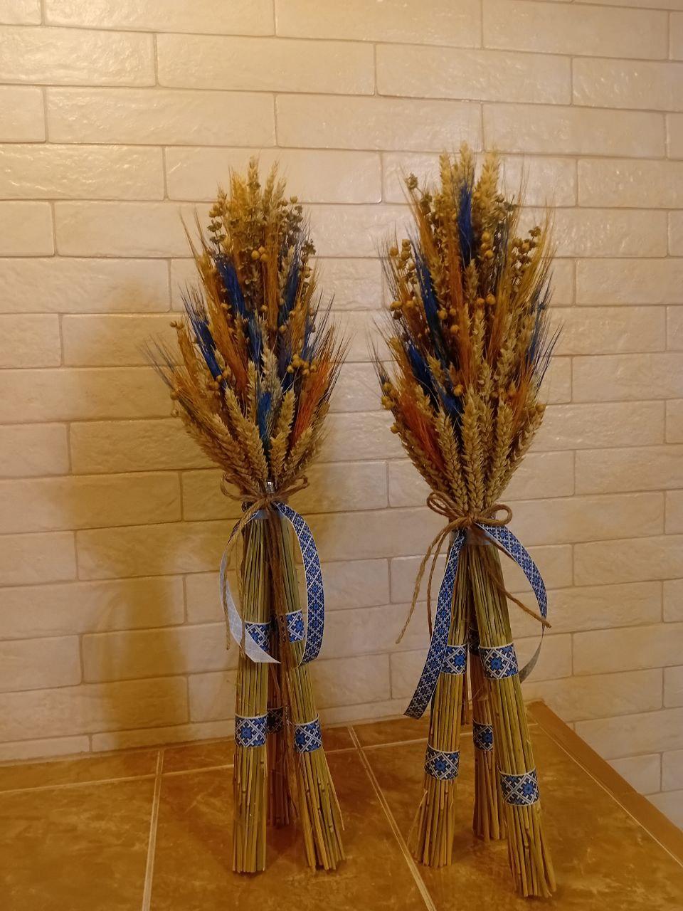 Дидух рождественский из колосья пшеницы/льна и овса на трех ножках 60-65 см с лентой вышиванкой Синий (2813776602) - фото 9 Дидух рождественский из колосья пшеницы/льна и овса на трех ножках 60-65 см с лентой вышиванкой Синий (2813776602) - фото 9
