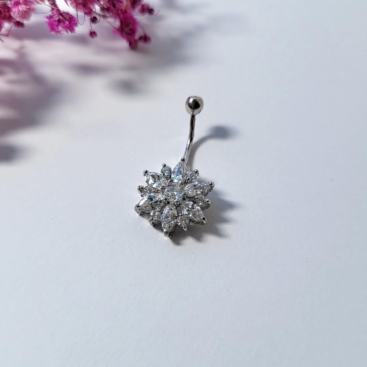 Пирсинг в пупок Снежинка в Белых Камнях серебро 925 пробы родированное 2,80 г (25062173)