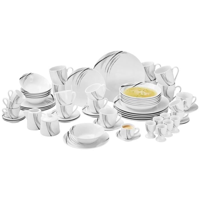 Обеденный сервиз на 6 персон Novel 62 предмета с росписью Белый (50770005)
