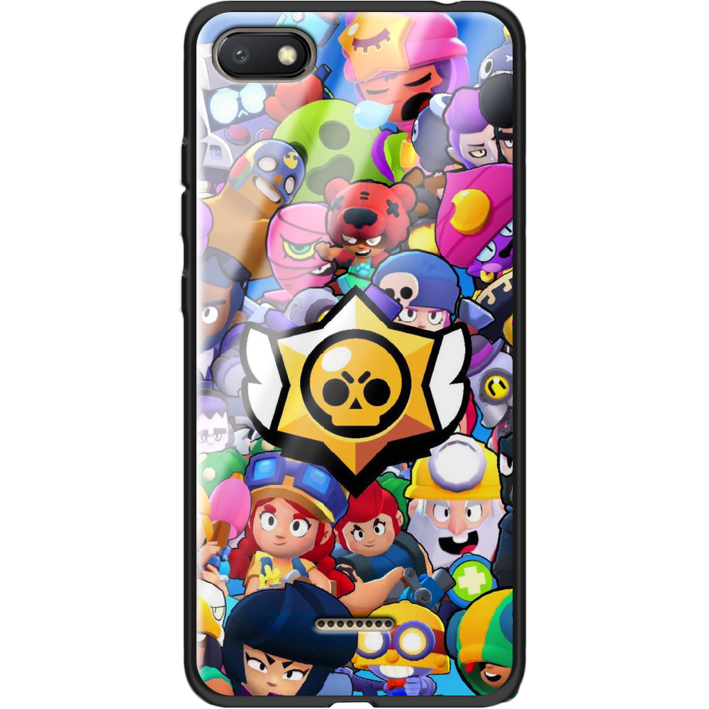 Чехол Boxface Xiaomi Redmi 6A Brawl Stars Черный силикон со стеклом (34811-up2389-37745)