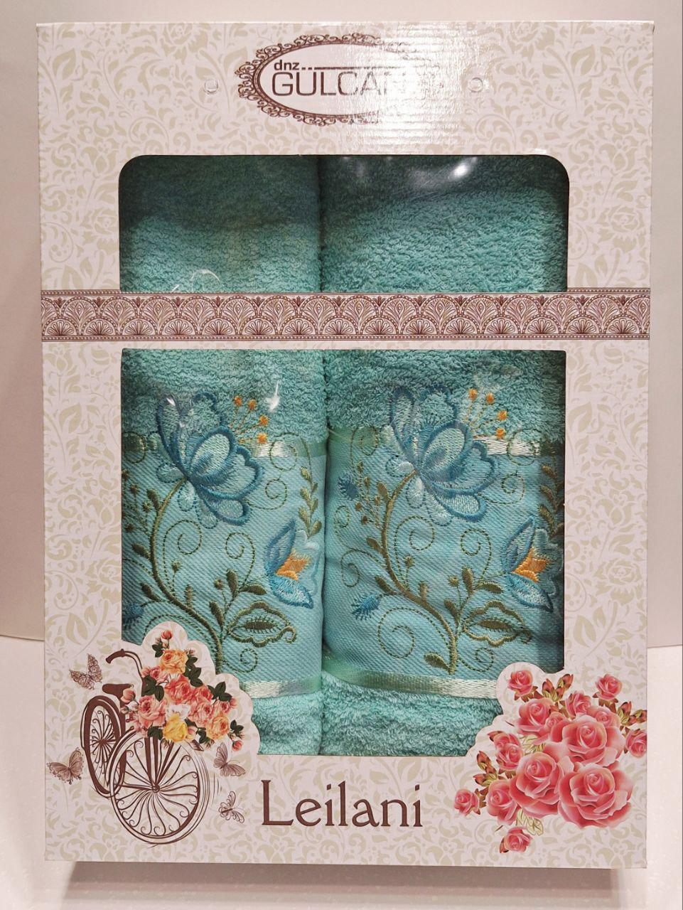 Полотенца подарочные Gulcan Цветы 2 шт. Бирюзовый (1230)