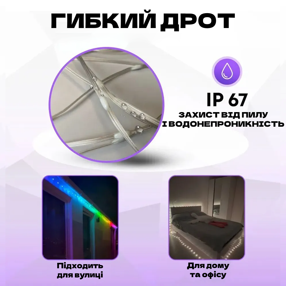 Гірлянда роса APP Bluetooth смарт RGB з пультом і USB для дому 100 LED 10 м (6000) - фото 3