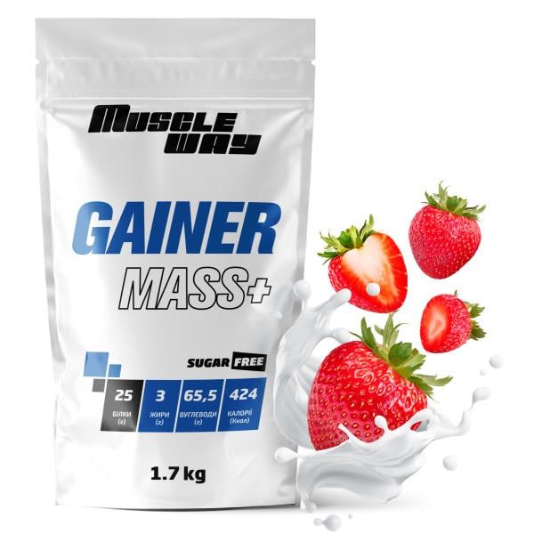 Гейнер для набору маси MuscleWay GAINER MASS+ без цукру вуглеводно-білковий 1,7 кг Полуниця (21-125-g-mw-rs1,7.9)