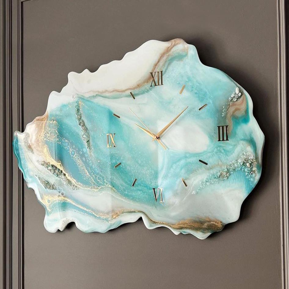 Часы настенные фигурные из эпоксидной смолы Срез камня 70х60 см