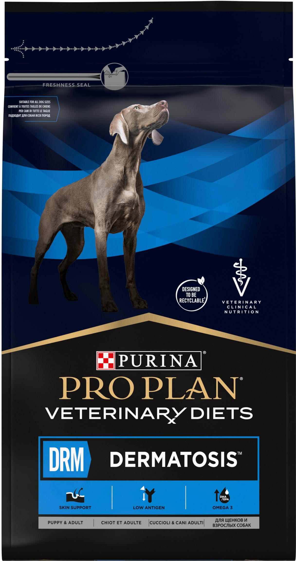 Корм для собак сухий Purina Pro Plan Veterinary Diets DRM Dermatosis підтримка функції шкіри при дерматозах 3 кг (7613035156289)