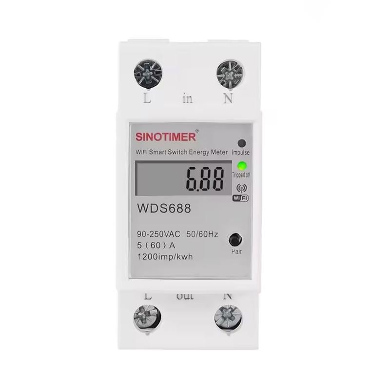 Реле умное WiFi Sinotimer с полной защитой/счетчиками/таймером 1P+N 60A 230V Smart Life/Tuya (WDS688)