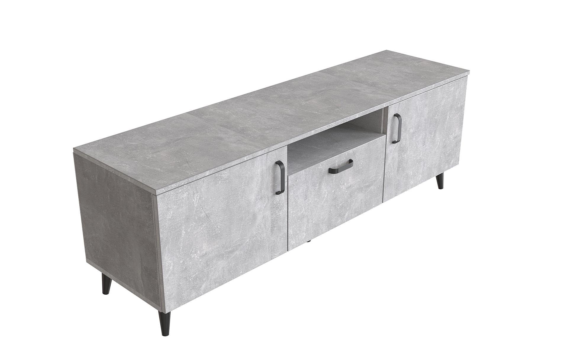 Тумба Ferrum-decor Лестер на конусных ножках металл/ДСП 16 мм 48x139x38 см Черный/Бетон (FRD-106801)