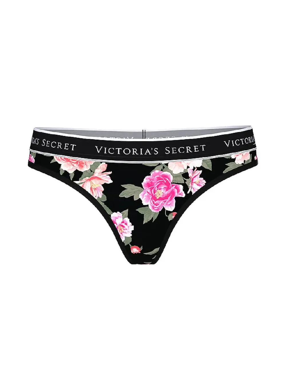 Труси Victoria's Secret Logo Cotton Tanga Panty у квіти S Чорний (28768441)