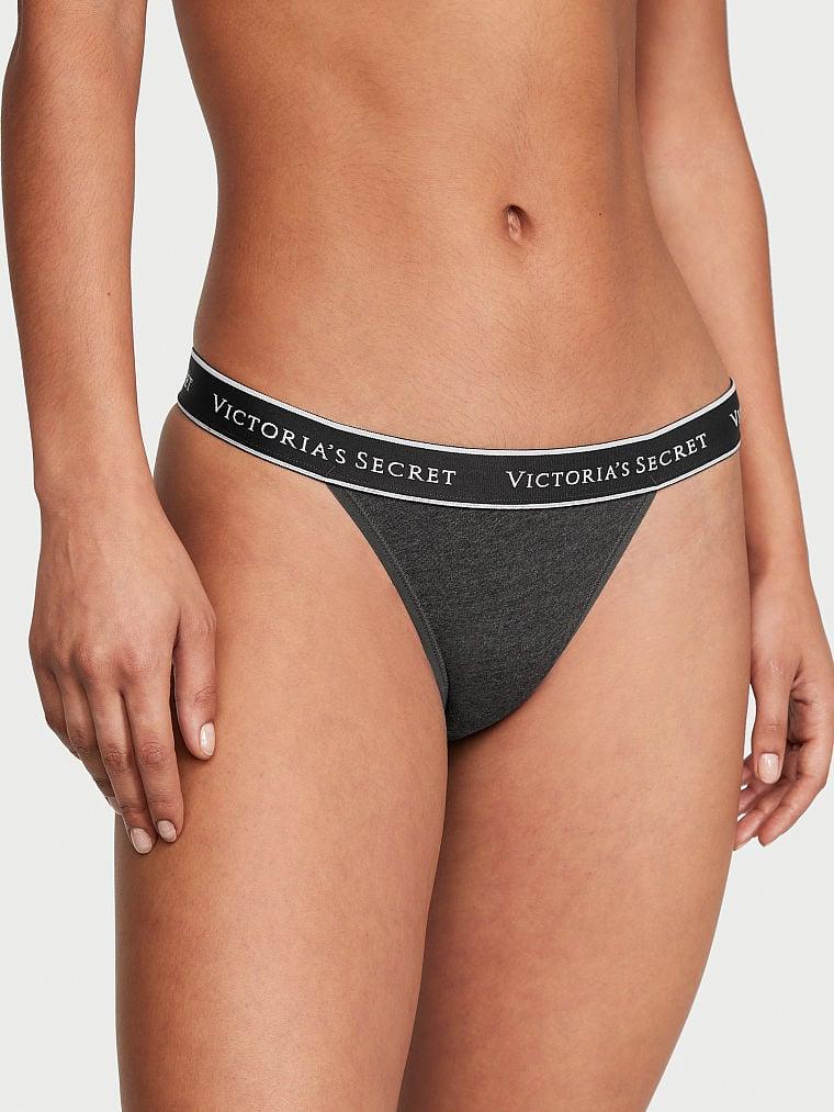 Трусики женские Victoria's Secret Logo Cotton Tanga S Серый (2078276645)