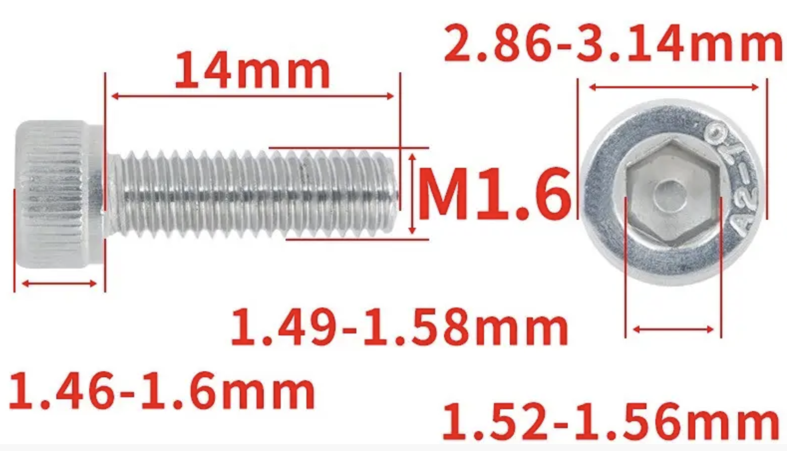 Винт с шестигранной головкой DIN912 M1,6x14 мм (DIN912_m16_14) - фото 2 Винт с шестигранной головкой DIN912 M1,6x14 мм (DIN912_m16_14) - фото 2