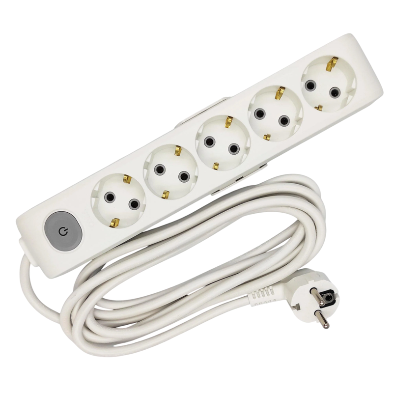 Подовжувач з заземленням з кнопкою та захисними шторками Panasonic X-tendia 5 м 5 гнізд Сірий (WLTA04552GR-UA1)