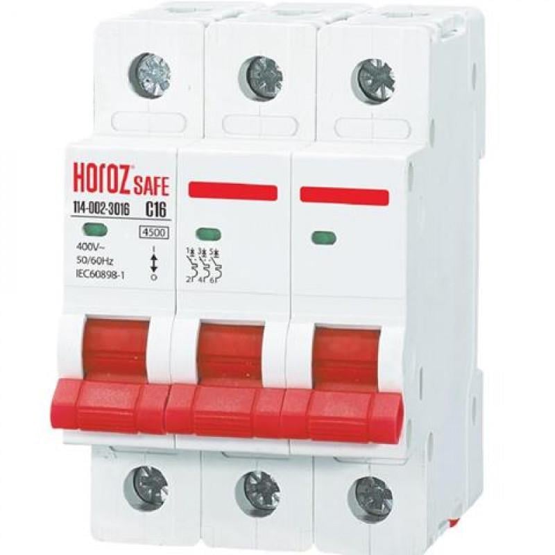 Автоматический выключатель Horoz Electric 114-002-3016-010 Safe 3P 16A C 4,5kA на DIN-рейке (00000041118)