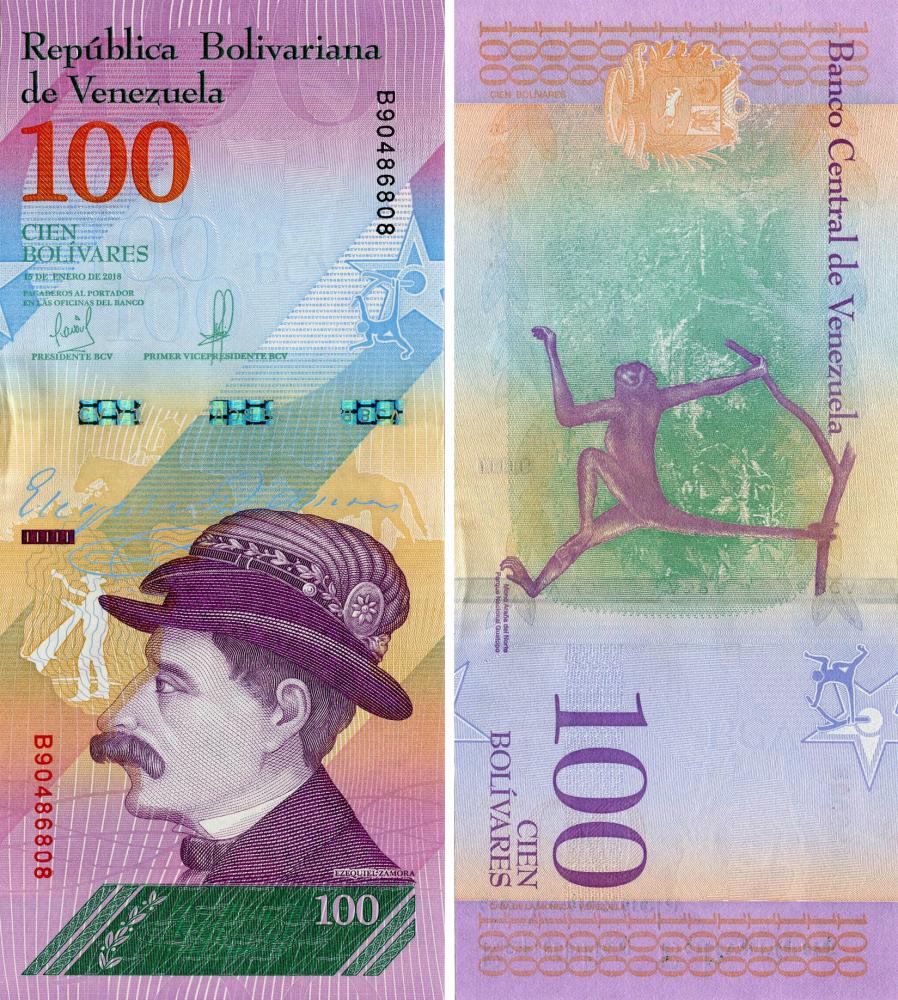 Колекційна банкнота Венесуела 100 болівар 2018 UNC Мавпа P106 (Б10356)