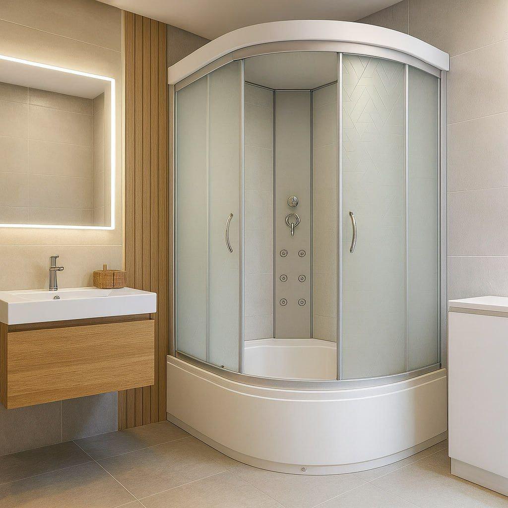 Душевой бокс закрытый KO&PO левосторонний с гидромассажем поддон 40 см стекло матовое с принтом 120х80х215 см (C15135)