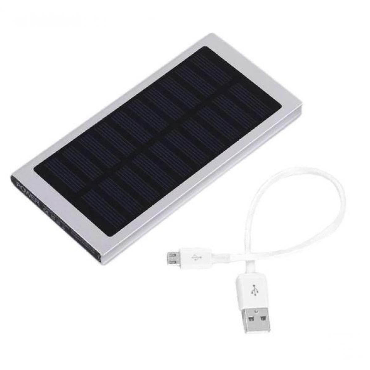 Повербанк MICRO 3xUSB Li-poly 20000 mAh 2,1 А с солнечной панелью и фонариком Серебряный