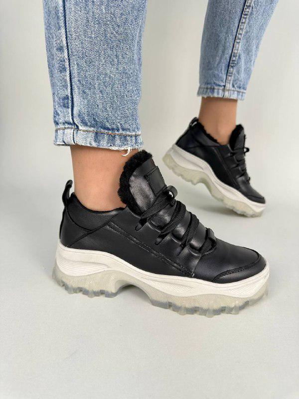 Кроссовки женские кожаные зимние р. 36 Черный (6401з/36)