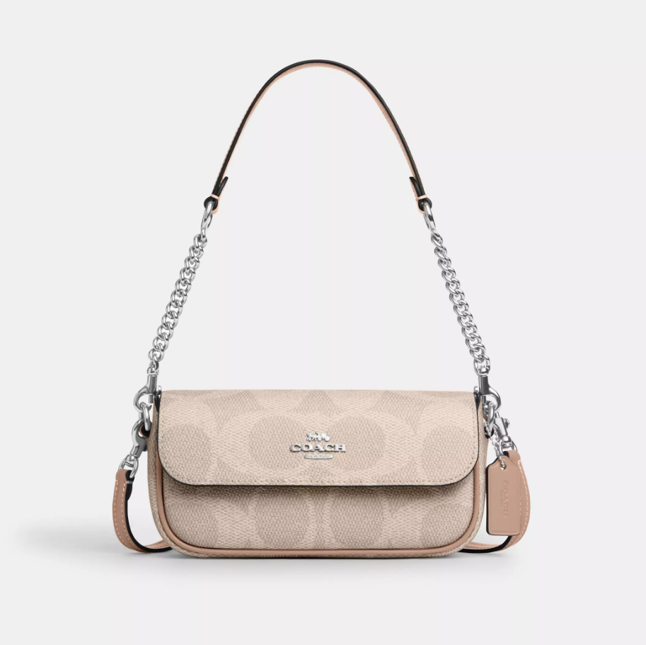 Женская сумка COACH Hailey Flap Bag In Signature Canvas Silver/Sand/Taupe