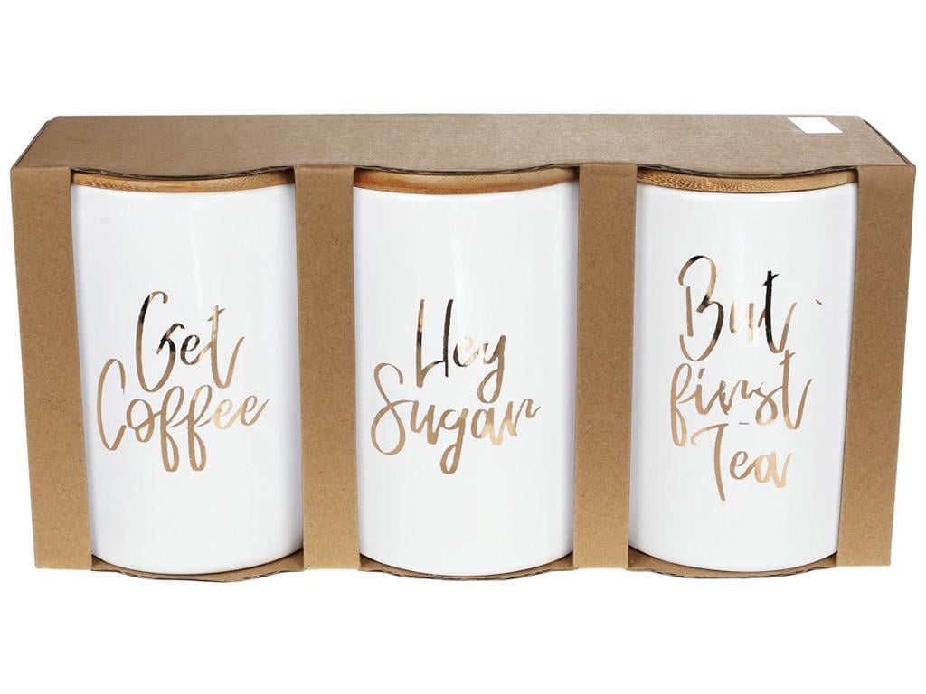 Набор керамических банок с бамбуковыми крышками Tea Time 650 мл 3 шт. Белый с золотом (BDI-304-905)