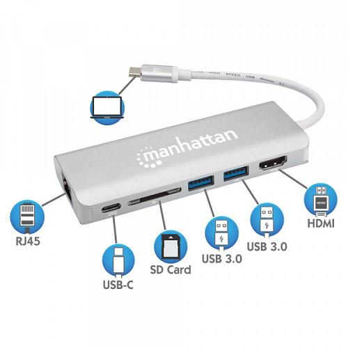 Док-станция Manhattan 152075 USB3.1 Type-C HDMI/USB 3.0x2/RJ45/SD/PD 60W - фото 5