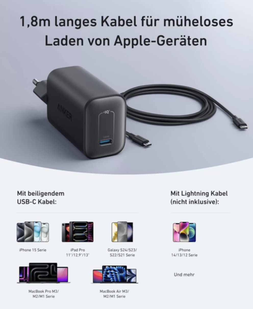 Зарядний пристрій Anker Nano 100W Fast Charger із кабелем - фото 4 Зарядний пристрій Anker Nano 100W Fast Charger із кабелем - фото 4