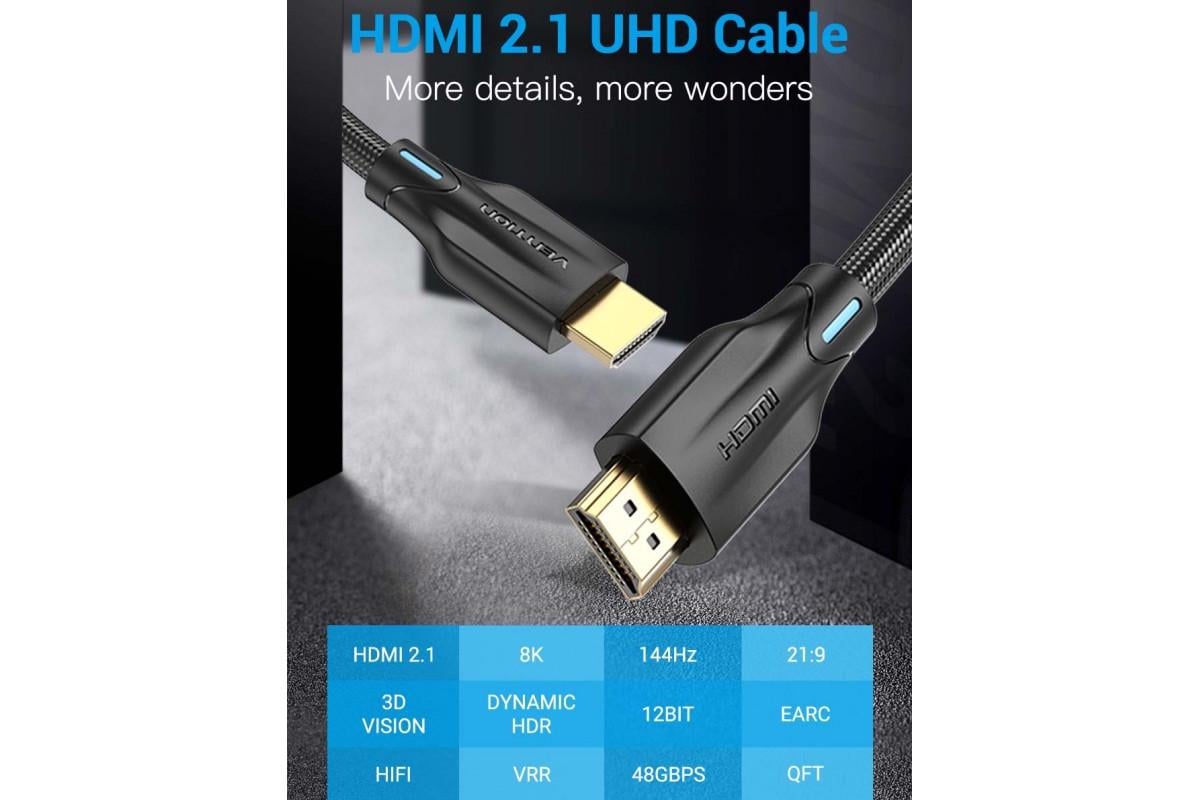 Кабель видео Vention HDMI 2,1 в оплетке 8K 60 Гц 7680P 48Gbps 2 м Black (AAUBH) - фото 6