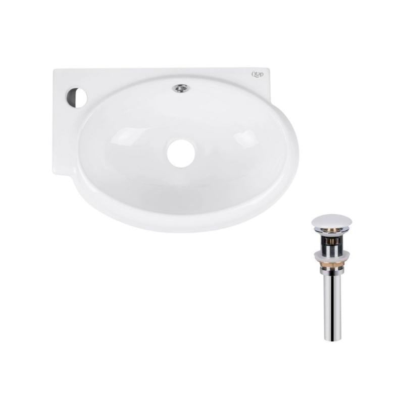 Раковина підвісна овальна Qtap Leo ліва з донним клапаном PU02O 430x290x140 мм White (QT11115011LWN47332)