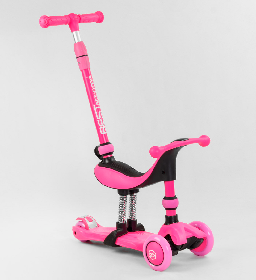 Самокат-велобег трехколесный Best Scooter 3в1 сиденье/амортизаторы/родительская ручка Розовый (BS-23180)